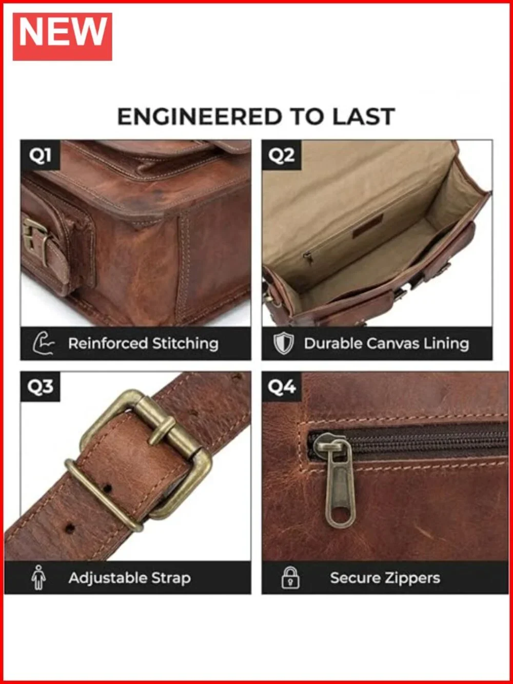 Handmade Full Grain Leather Messenger Bag for Men 18 Inch Laptop Crossbody